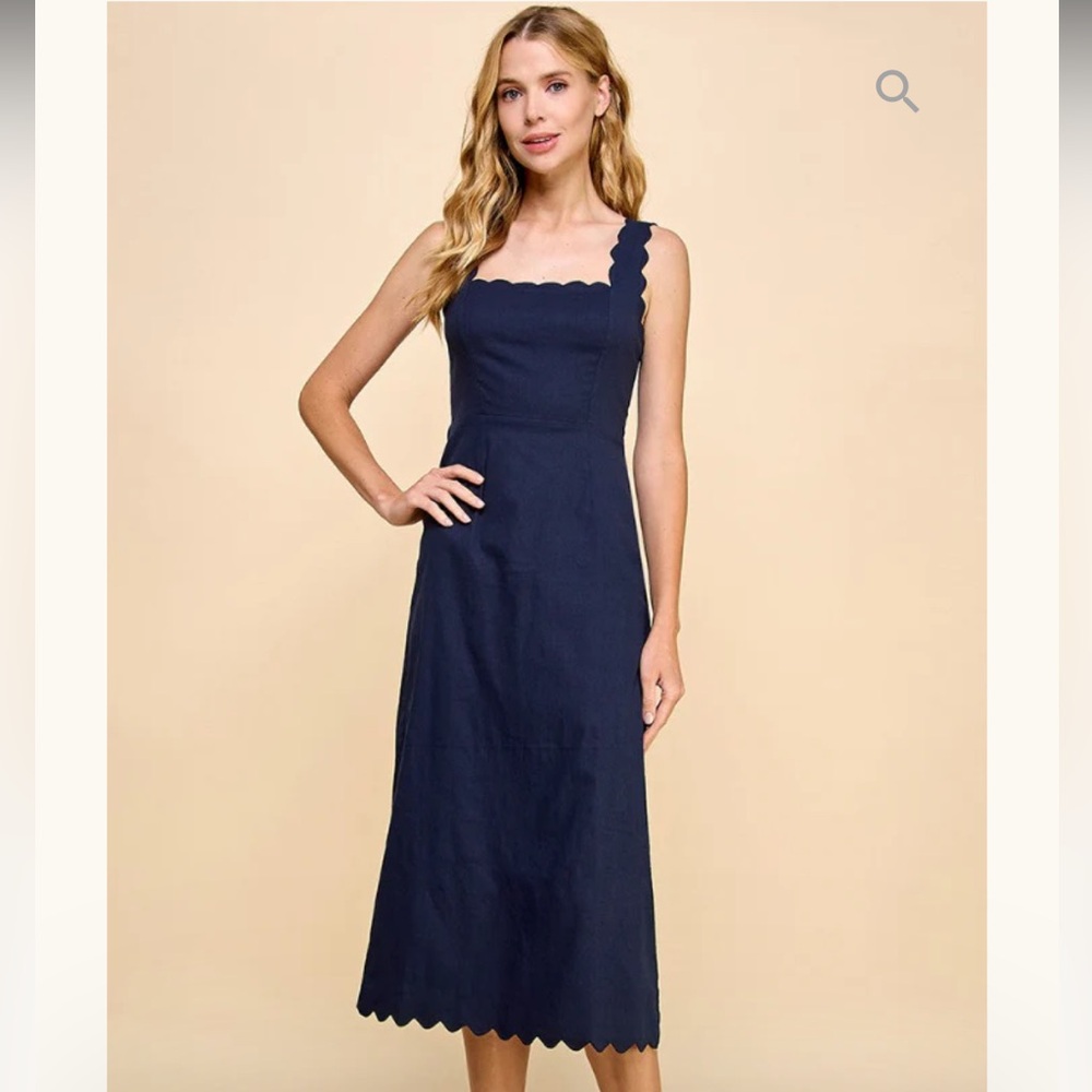 TCEC Olina Scalloped Midi Dress Navy Sz S